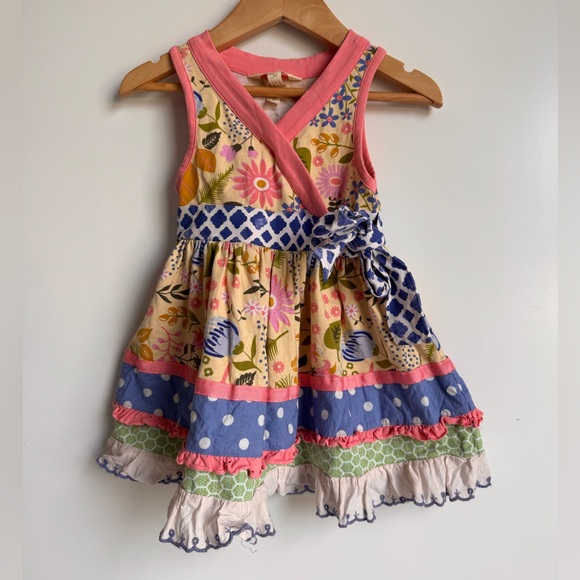 Matilda Jane May Day dress 2T Cotton Floral Blue Polka Dot Twirl Tiered Tank - Picture 2 of 6